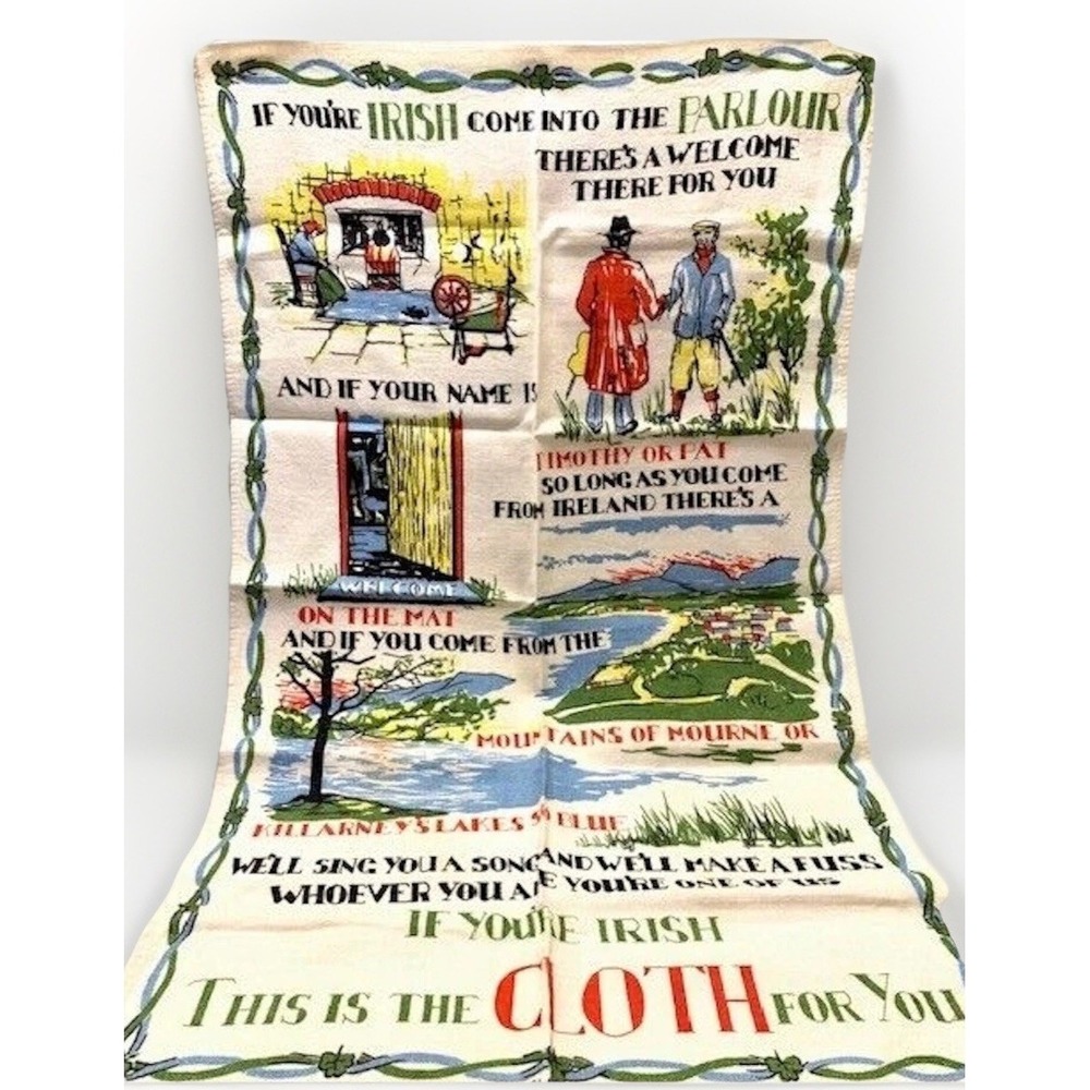 VTG Tea Towel 1950s Ireland Dunmoy Pure Irish Linen Kitchen Kitsch Retro Decor